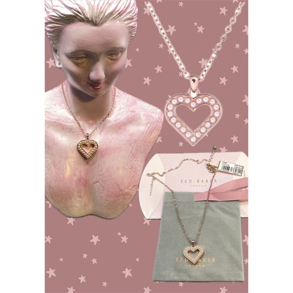 Ted Baker Rose-Gold Reversible Faux Pearl-Crystal Pave Heart Pendant Necklace